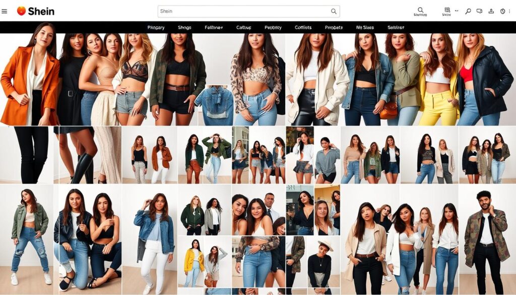 A stylish collage of Shein user photos, showcasing a diverse range of trendy fashion finds and affordable styles. In the foreground, a group of models pose confidently in a well-lit studio setting, dressed in a variety of on-trend outfits from the Shein collection. In the middle ground, a grid of candid user-generated photos depicts real people sporting their Shein purchases in everyday settings, capturing the excitement and satisfaction of discovering great deals. The background features a soft, blurred backdrop of the Shein online platform, hinting at the convenience and accessibility of the shopping experience. The overall scene conveys a sense of excitement, authenticity, and the thrill of finding fashion-forward pieces at wallet-friendly prices. A stylish collage of Shein user photos, showcasing a diverse range of trendy fashion finds and affordable styles. In the foreground, a group of models pose confidently in a well-lit studio setting, dressed in a variety of on-trend outfits from the Shein collection. In the middle ground, a grid of candid user-generated photos depicts real people sporting their Shein purchases in everyday settings, capturing the excitement and satisfaction of discovering great deals. The background features a soft, blurred backdrop of the Shein online platform, hinting at the convenience and accessibility of the shopping experience. The overall scene conveys a sense of excitement, authenticity, and the thrill of finding fashion-forward pieces at wallet-friendly prices.